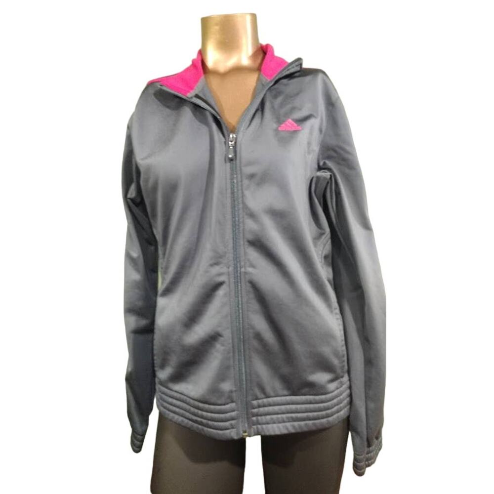 Adidas Women's Zip Up‎ Lined Jacket with High Neck and Pockets, Gray, Pink, Sz M